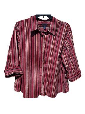 Westbound Woman Size 24W Striped Button-Up Shirt Wrinkle-Free Cotton Blend Red
